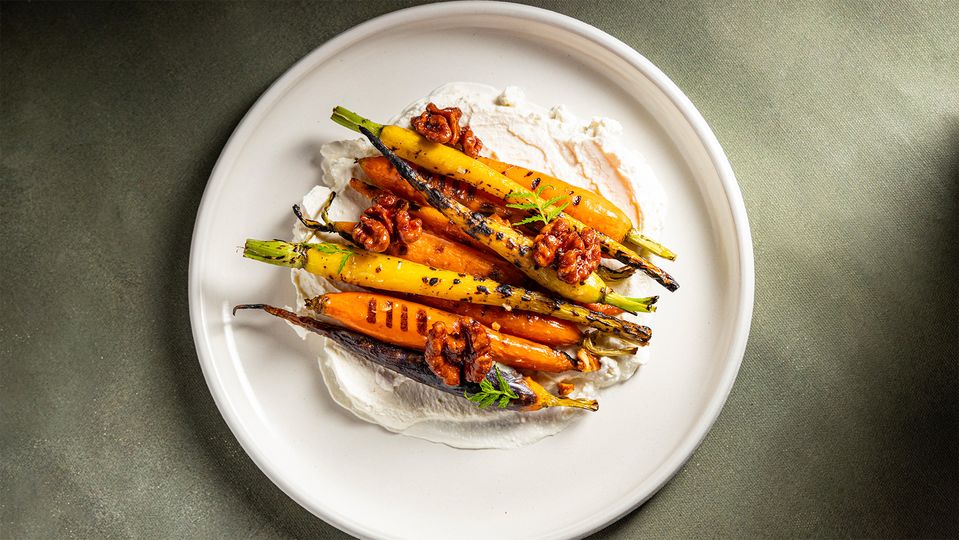 Heirloom carrots with smoked labneh at Jun's.