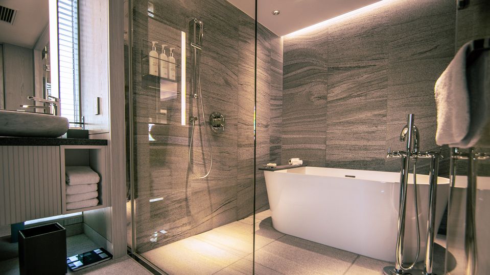 A deep tub ready for soaking.