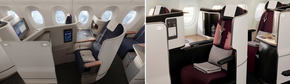 谁穿这个好看？ 汉莎航空（左）和瑞士航空（右）的新商务舱座椅。