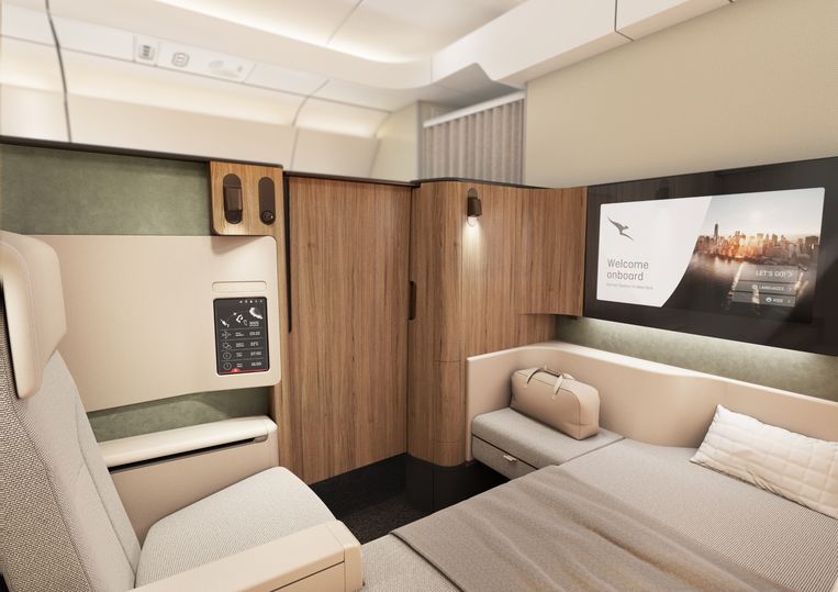 Inside Qantas' A350 first class suite.