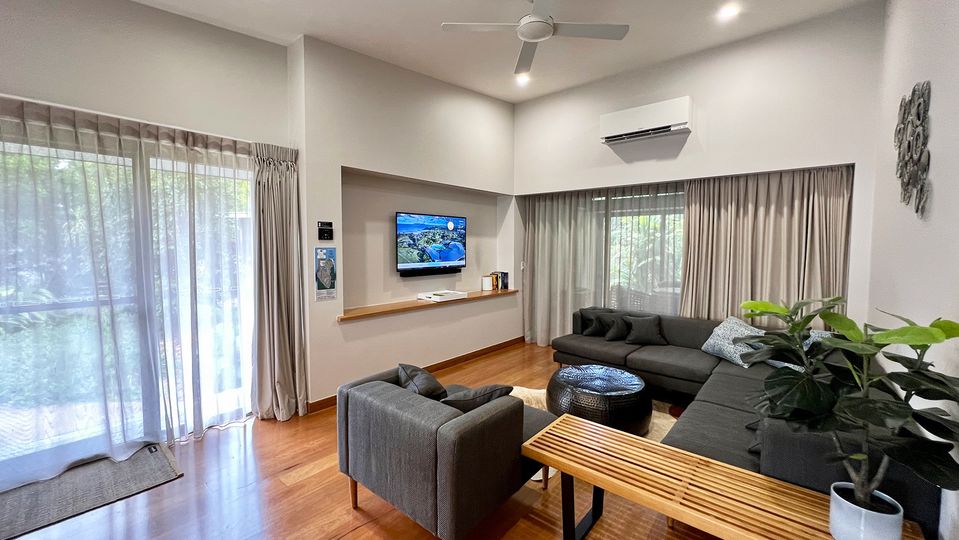 Air-conditioning and fans are found throughout the villa.
