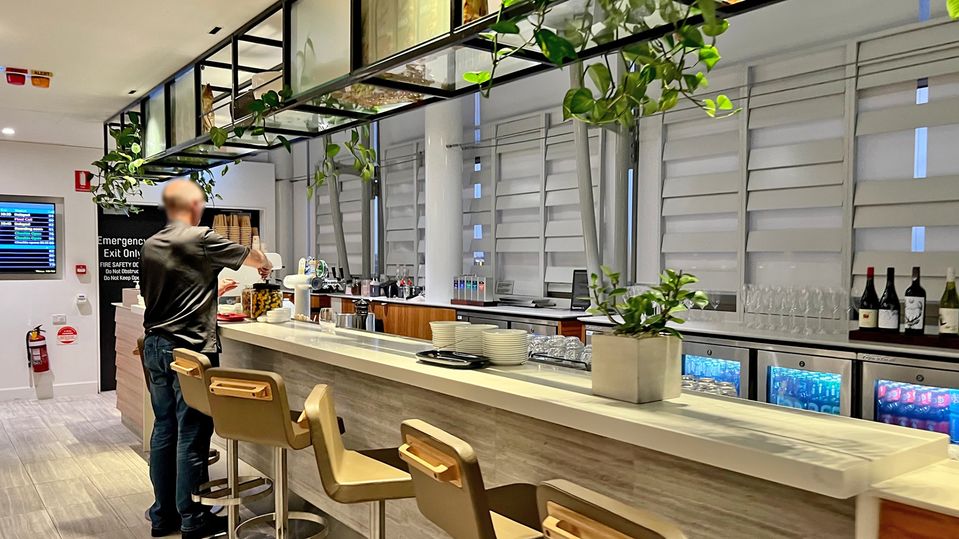 The bar features a variety of Aussie wines, in addition to an extensive selection of beers.