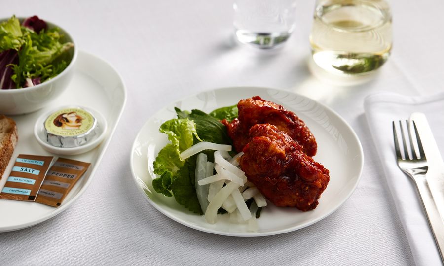 Business class: Korean fried Bannockburn chicken with pickled radish.