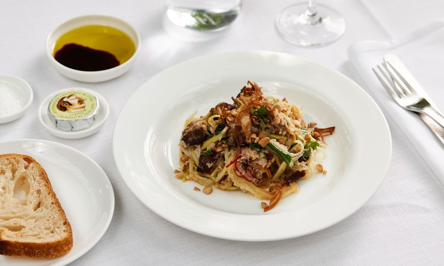 First class: Queensland spanner crab and sweet pork mango salad.