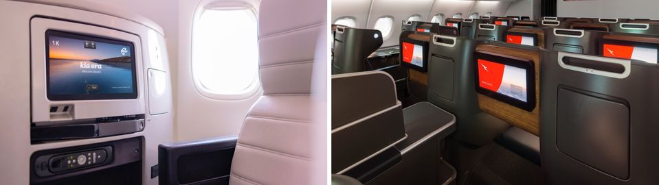 Screens for the long haul: AirNZ's 11" panel vs Qantas' 15.5" display.