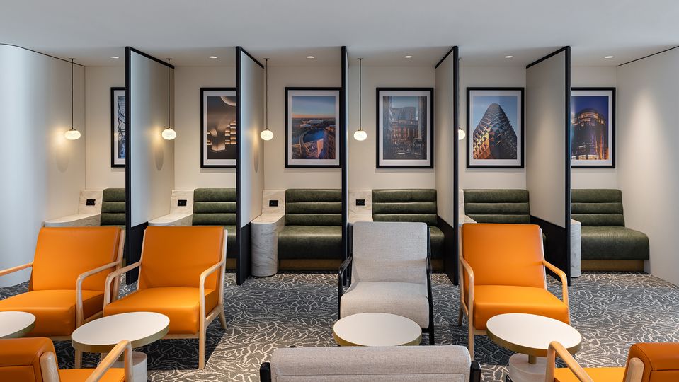 The lounge features a 'resting area' fitted with six cosy booths.
