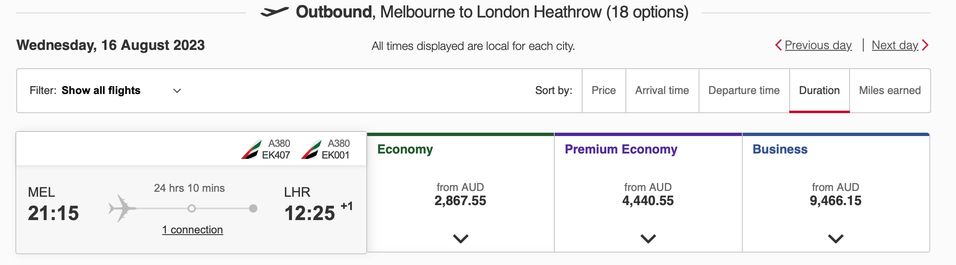 Emirates is pricing premium economy roughly halfway between economy and business class.