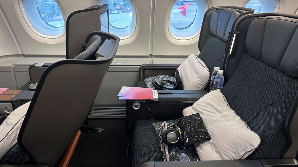 Qantas A380 premium economy seat recline.