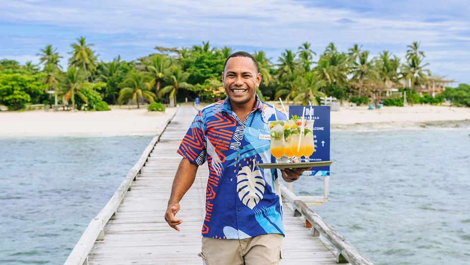 Welcome drinks at Malamala Beach Club, just a short boat ride from Denarau.. Malamala Beach Club