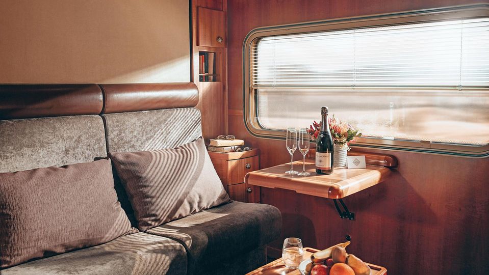 Platinum cabins include full-size ensuites and views from both sides of the train.