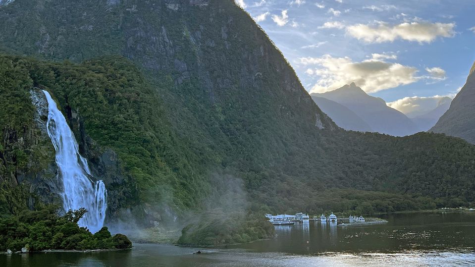 Sailing into Milford Sound, an area featured in the Lord of the Rings trilogy.