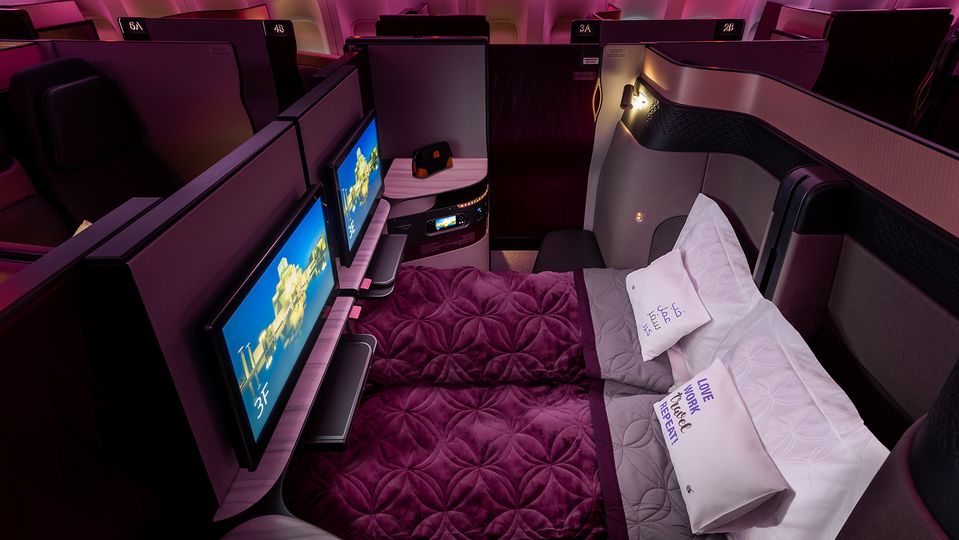 Lie-flat seats are fitted with plush bedding when you need some shut-eye.
