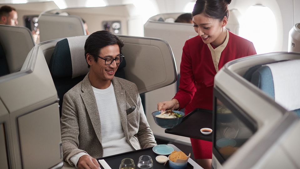Business class onboard a Cathay Pacific A350.