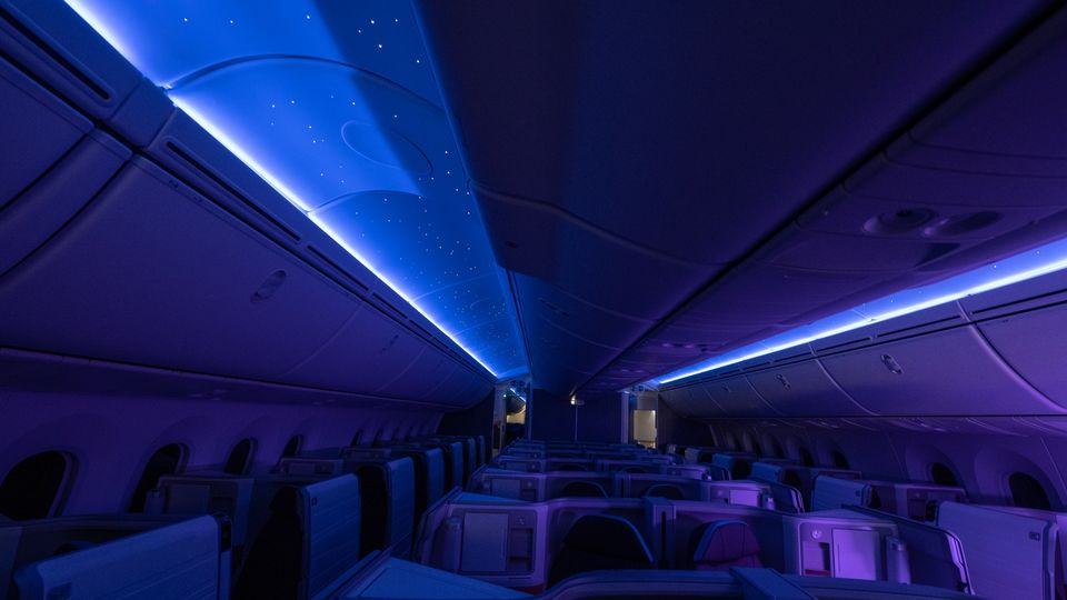 Starry starry night: inside Hawaiian Airlines’ Boeing 787 business class cabin.