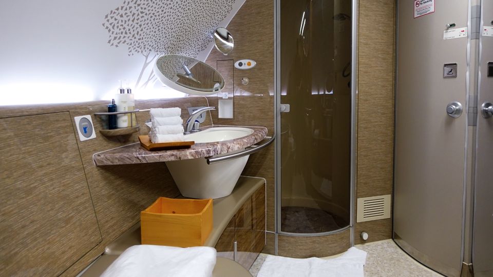 Emirates A380 first class shower suite.