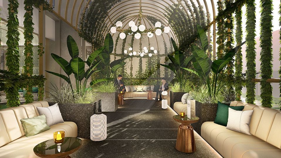 A render of the Pacific Club alfresco area.