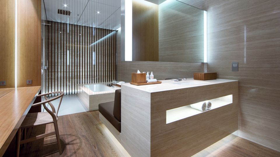 The Cabana bath suites at Cathay Pacific's The Wing first class lounge.