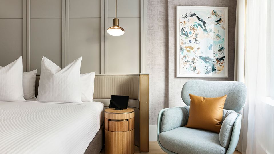 A guest room at The Porter House Hotel Sydney, an MGallery Hotel.