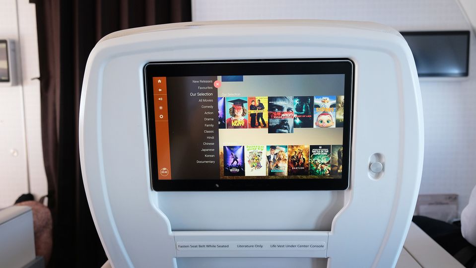 The seatback includes a 13-inch touchscreen monitor.