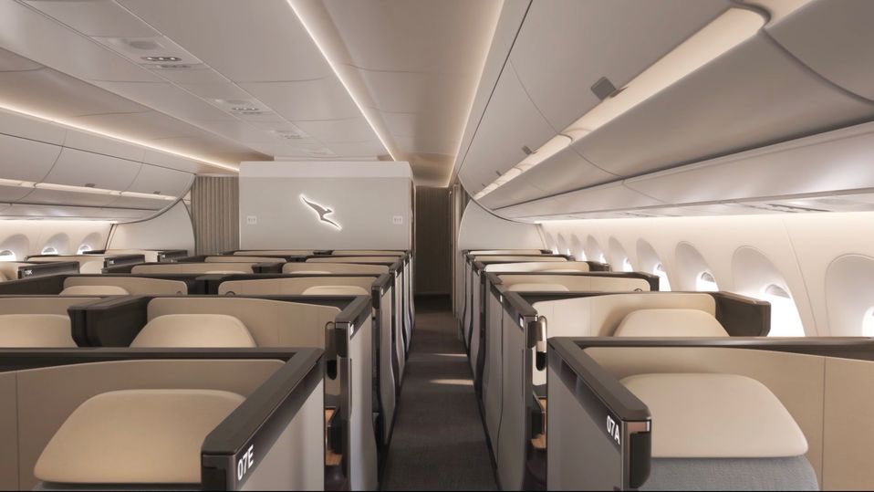 Qantas A350 business class cabin.
