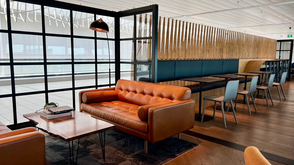Upright tables, desks and lounges all have a power point within reach.