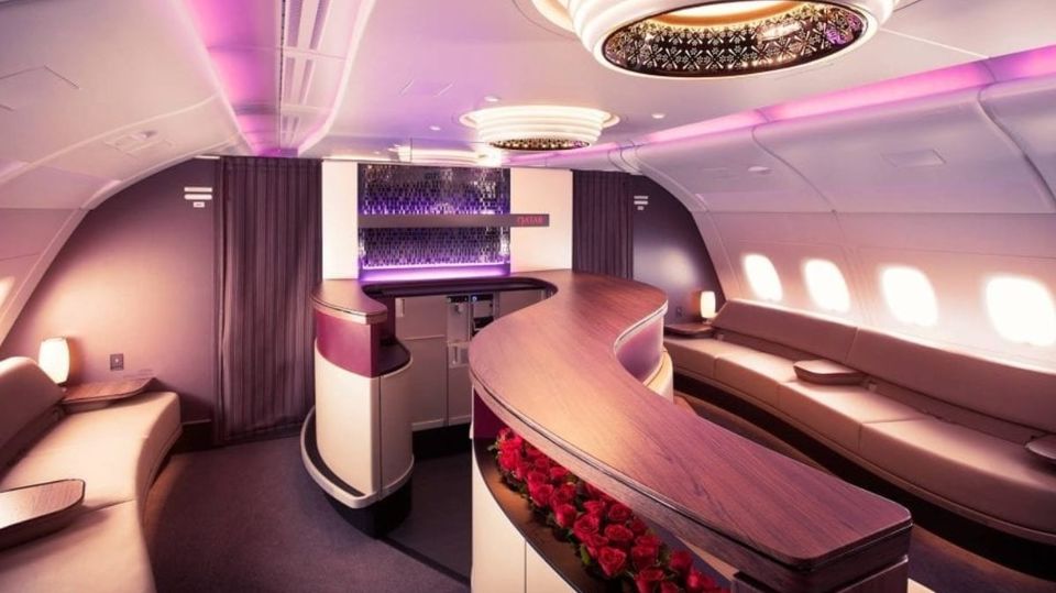 Qatar Airways' A380 upper deck lounge.