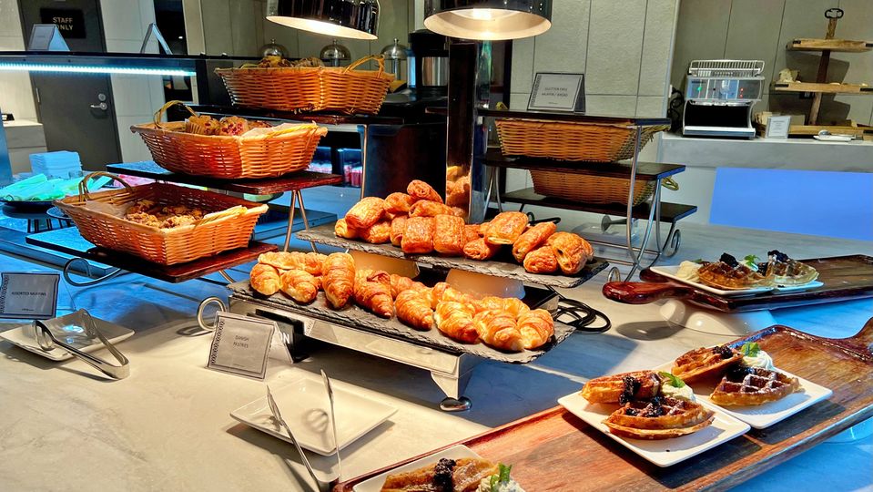 Fresh pastries, cereals, yoghurts and fruit round out the continental breakfast choices.