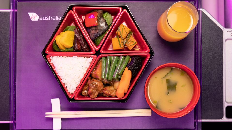 This artfully-plated bento is the signature business class dish.
