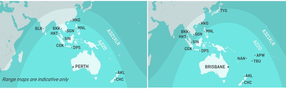 The Airbus A220 and A321XLR will fly overseas as well as within Australia.