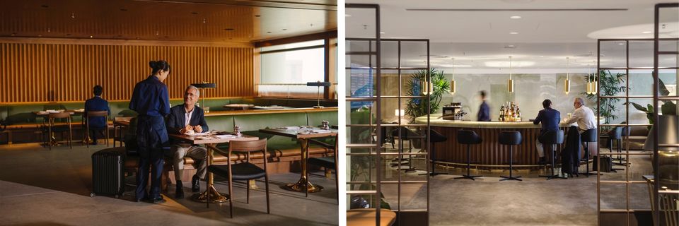 Dining and drinking at Cathay Pacific's The Pier First lounge.