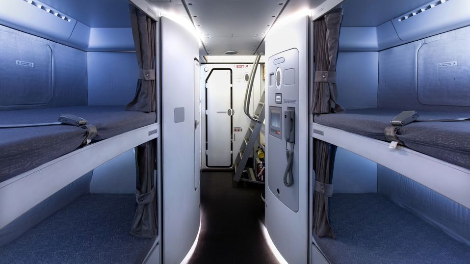 The below-decks crew rest compartments of the Qantas Airbus A380.