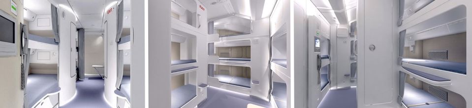 These concepts for the Airbus A380's crew rest pods look more like a Japanese capsule hotel.
