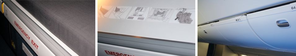 The emergency exit on this Cathay 777 takes crew straight into the economy cabin.