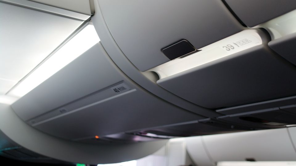 Hard-working cabin crew are relaxing right above you...