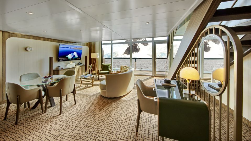 The suite also includes Swarovski binoculars and a writing desk with personalised stationery.