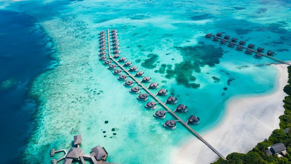 A bird's eye view of Six Senses Laamu.