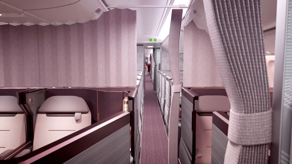 Inside the airline's refurbished Boeing 777-330ER First Class cabin.