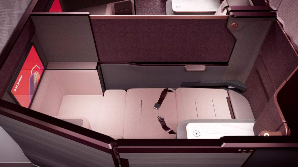 First class features a lie-flat bed, large touchscreen TV and wireless charging.