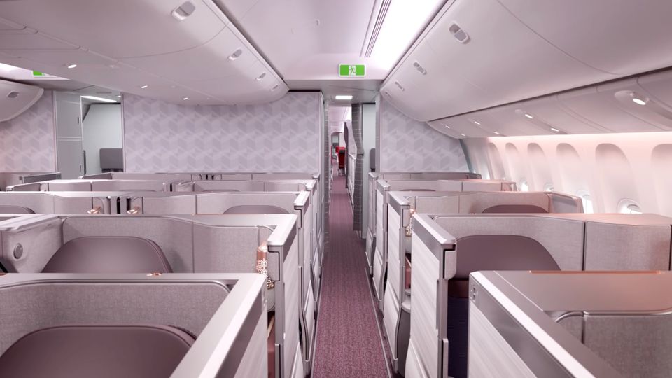 The light and bright business class cabin.