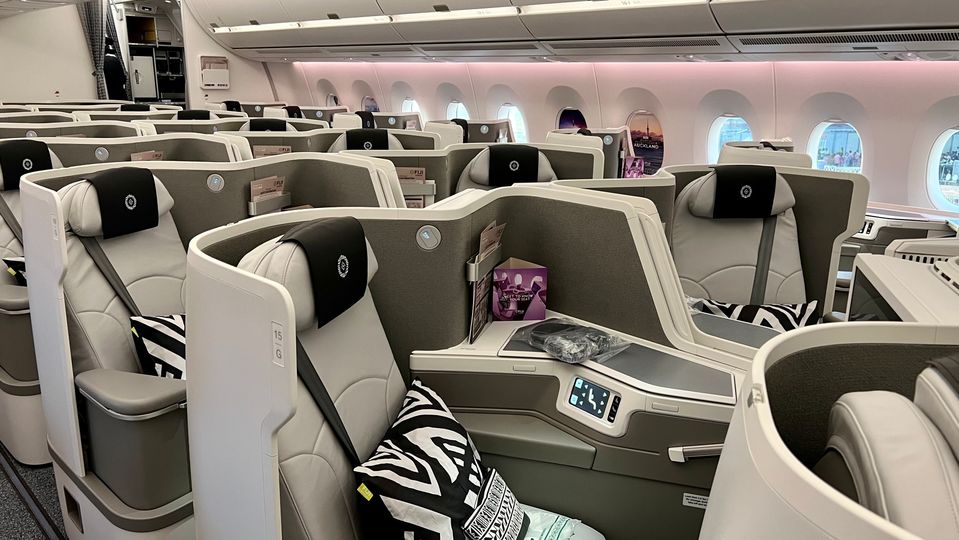 Fiji Airways' 'Masi' pattern adorns the headrests and pillows.