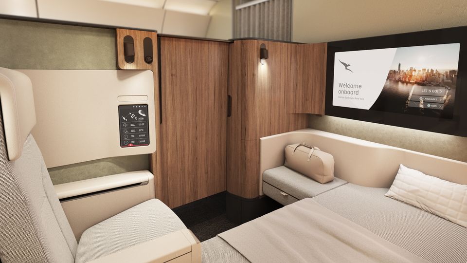 Qantas' private A350 First suite for non-stop Project Sunrise flights.