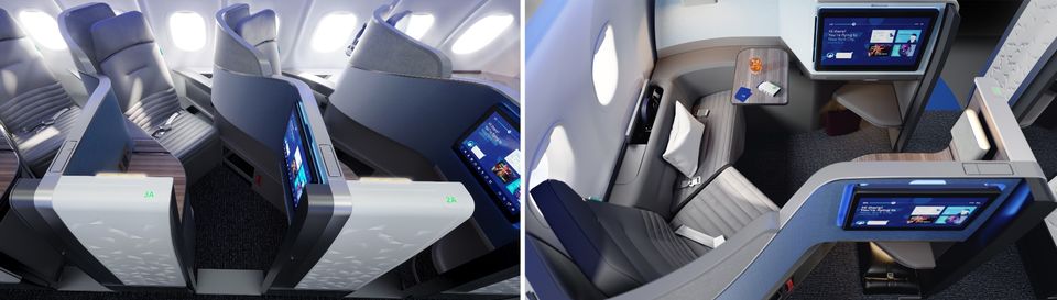 JetBlue's A321LR Mint Suite (left) and Mint Studio (right).