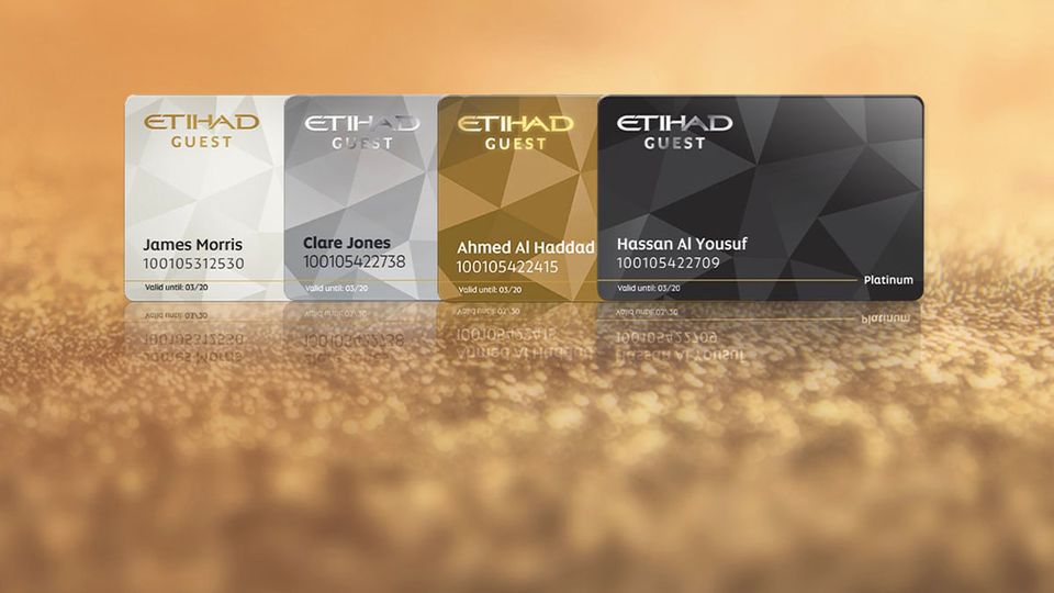 Etihad Guest membership cards.