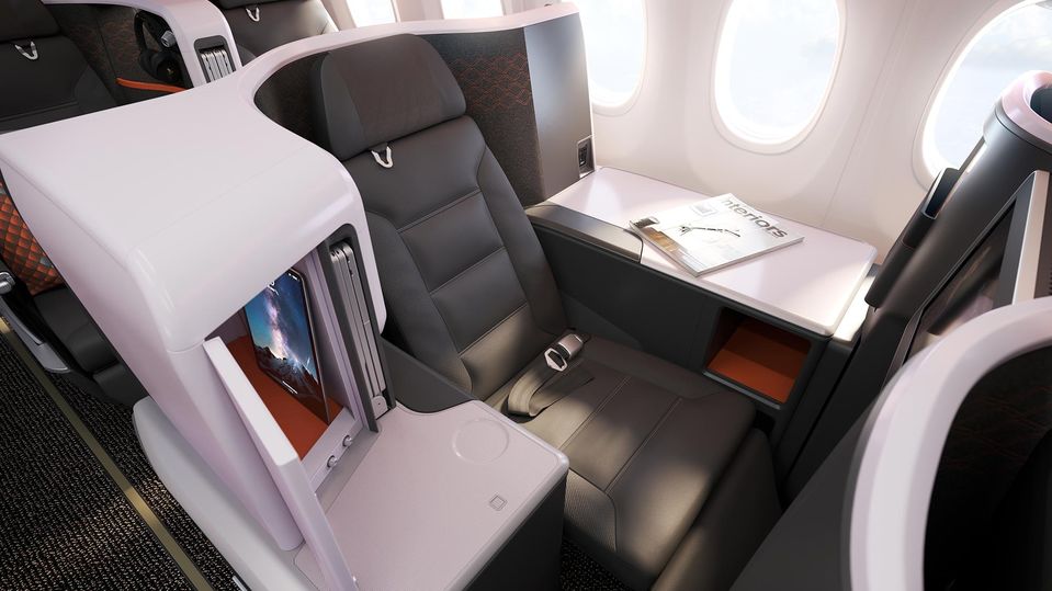 One of the two throne seats in Singapore Airlines' Boeing 737 MAX business class cabin.