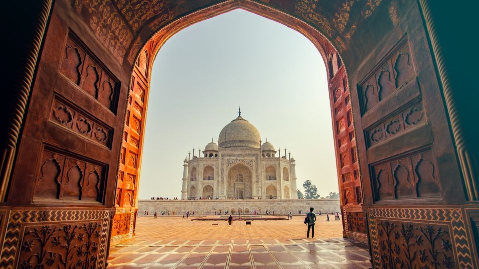 The Taj Mahal, built by Mughal Emperor Shah Jahan in memory of his wife Mumtaz Mahal.