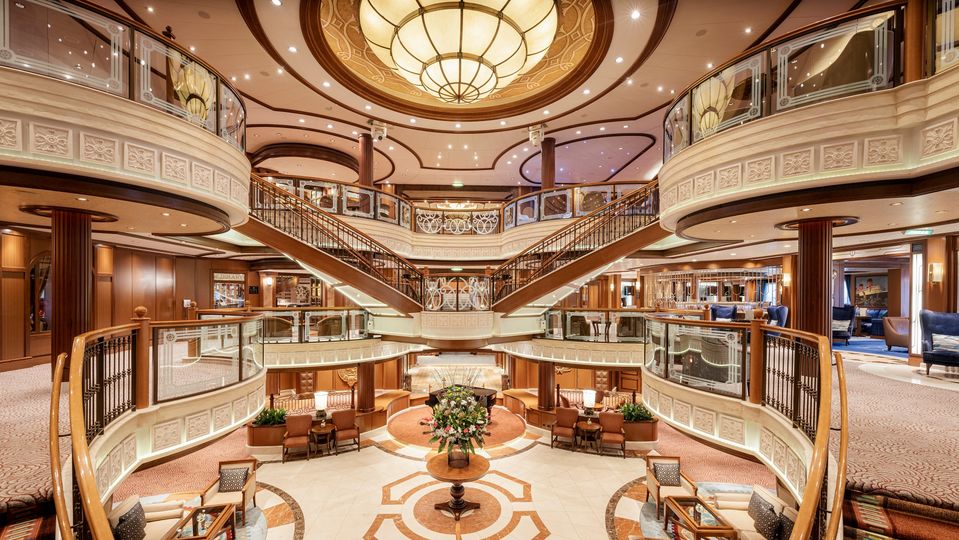 Queen Victoria’s Grand Lobby is a picture of elegance from top to bottom. © Cunard