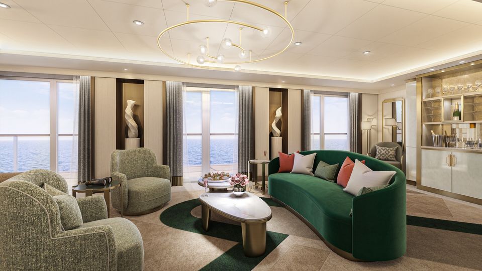 This Grand Suite is just one of the lavish accommodation options on board Queen Anne. © Cunard