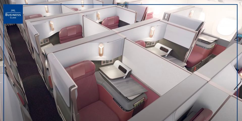 JAL's new A350 business class suite.