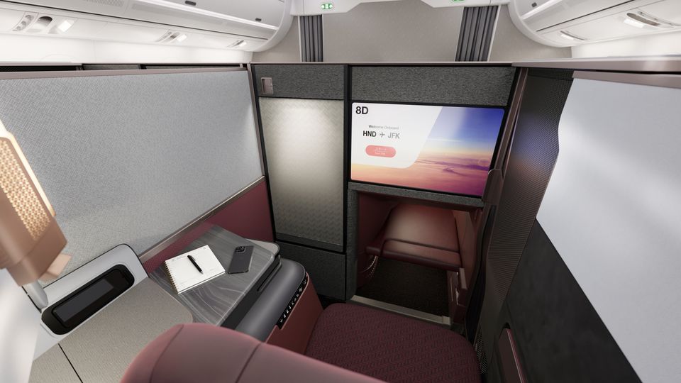 Inside Japan Airlines' new A350 business class suite.
