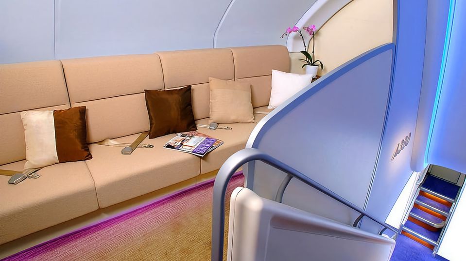A second lounge area was tucked away next to the staircase in this early A380 concept.